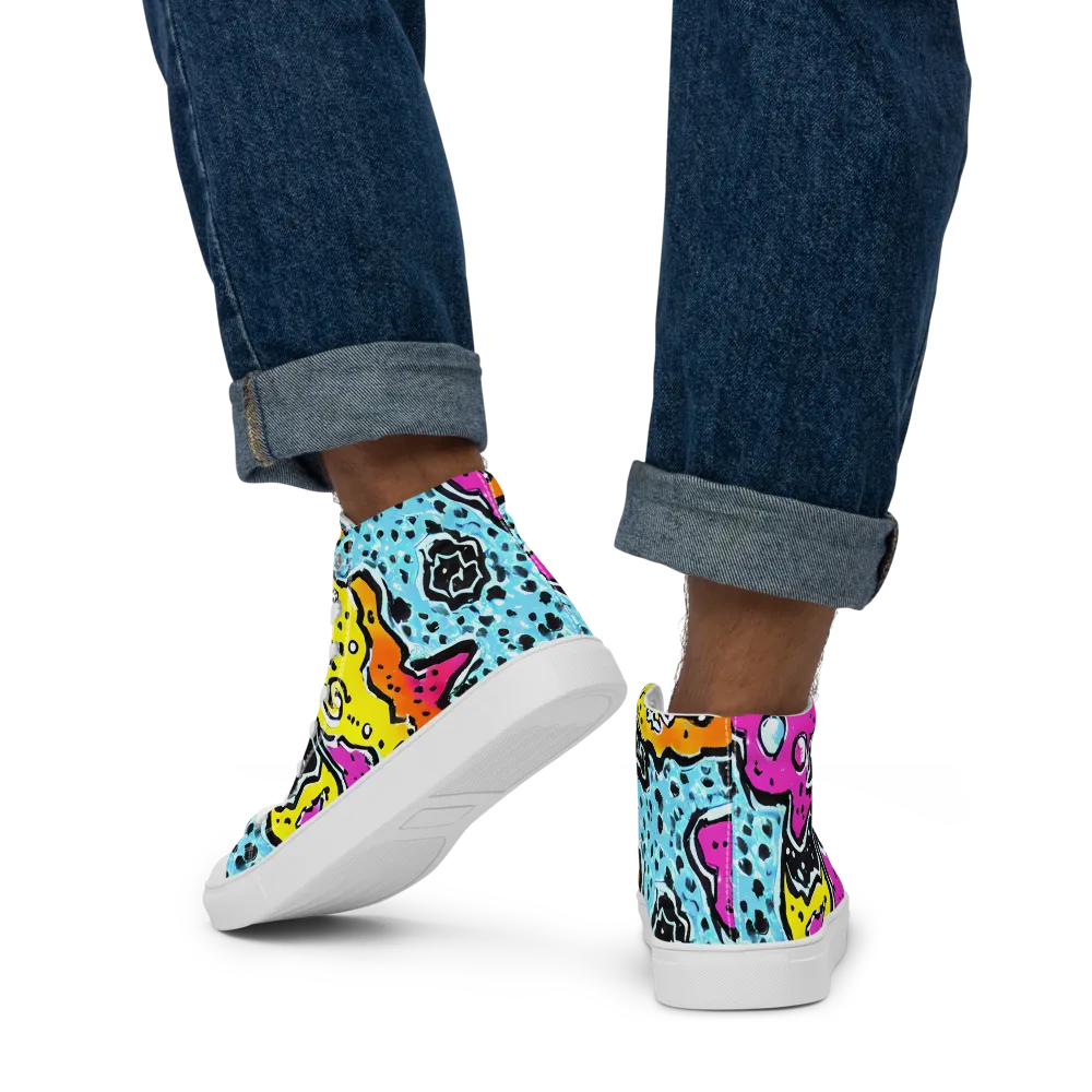 Acid Splash on Men's High Top Canvas Shoes — Back