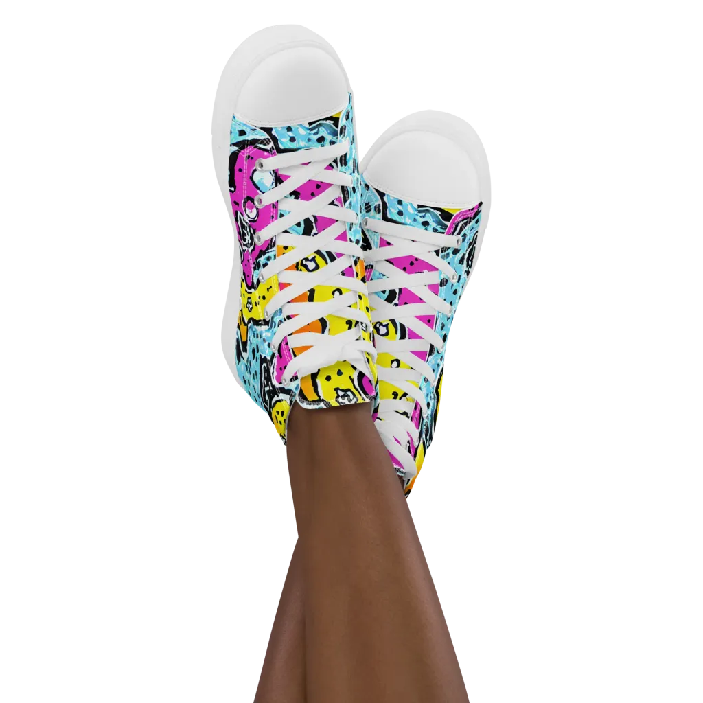 Acid Splash on Women's High Top Canvas Shoes — Front