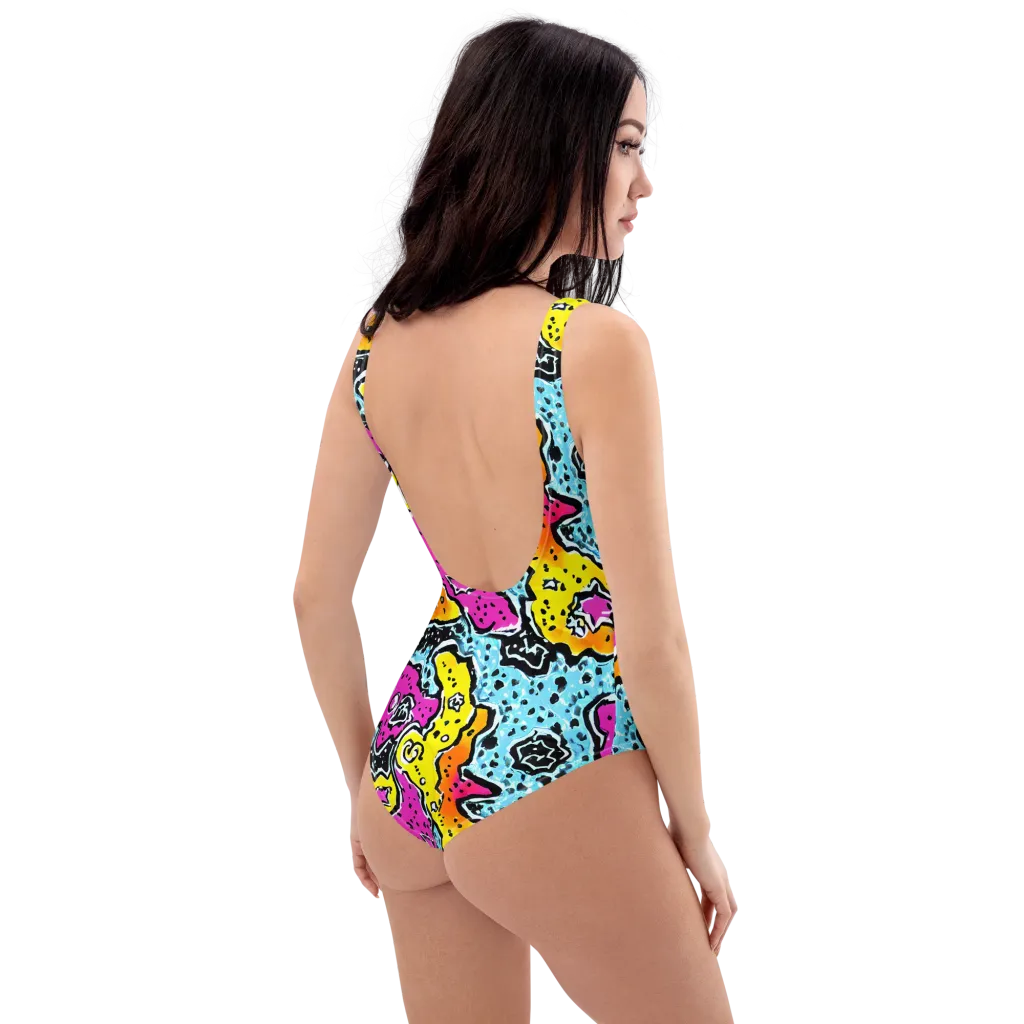 Acid Splash on One-Piece Swimsuit — Right Back
