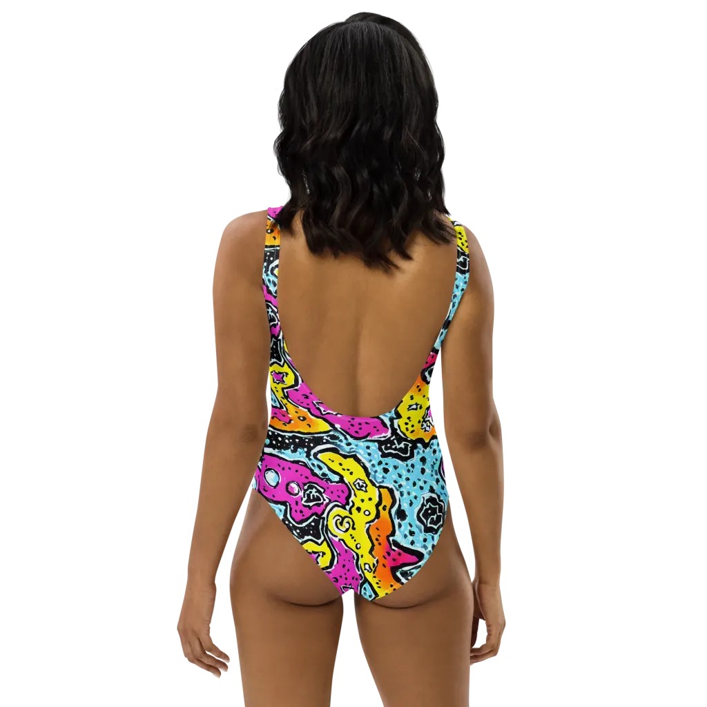 Acid Splash on One-Piece Swimsuit — Back