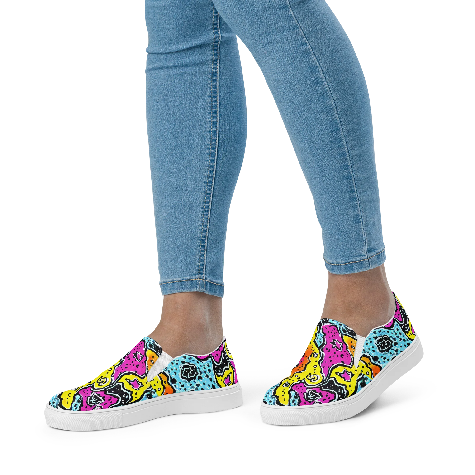 Acid Splash on Women's Slip-On Canvas Shoes — Front