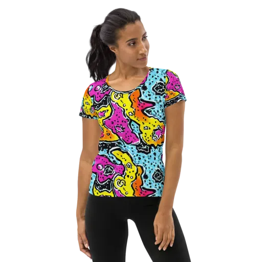 Acid Splash on a Women's Athletic T-Shirt