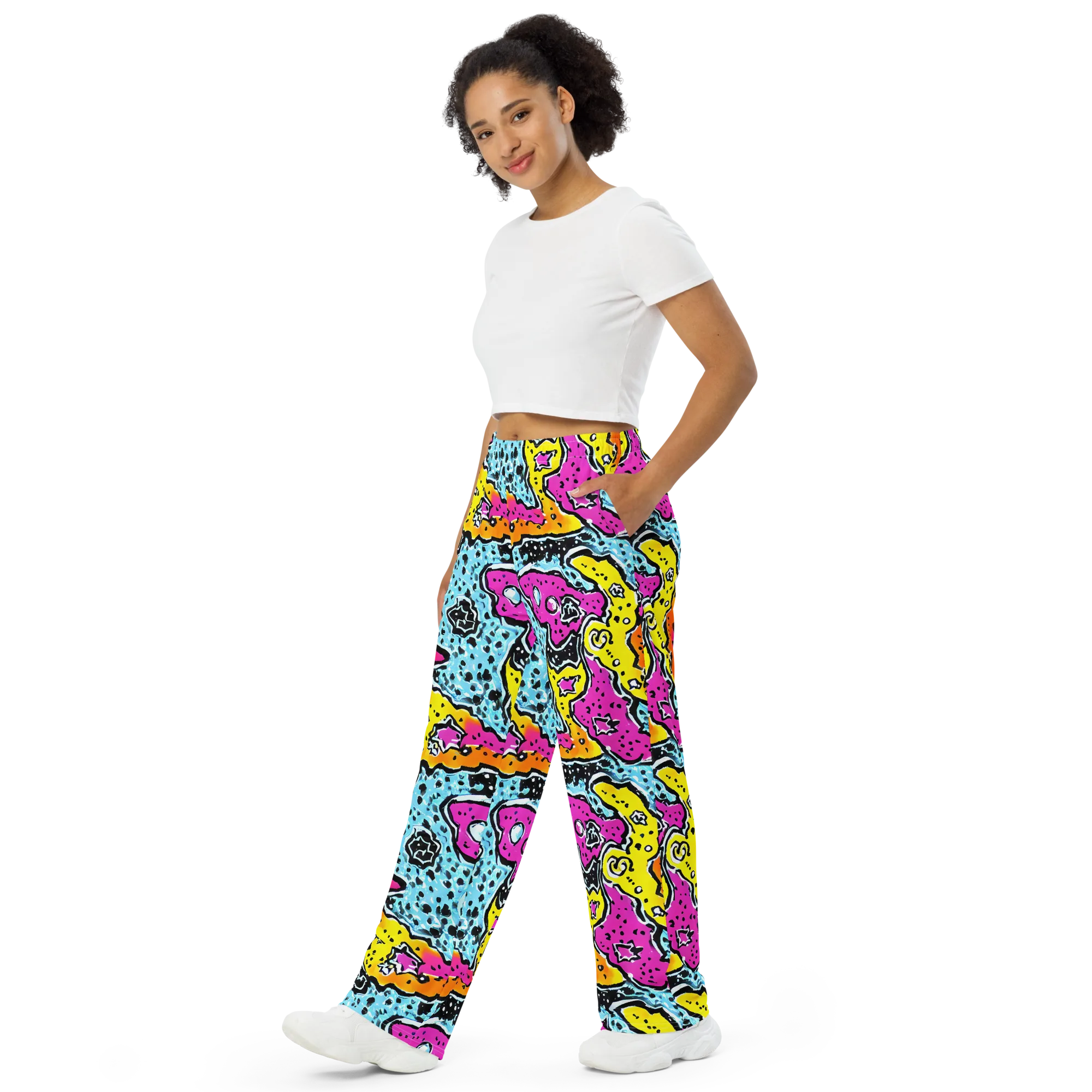 Acid Splash on Wide-Leg Pants — Left Front