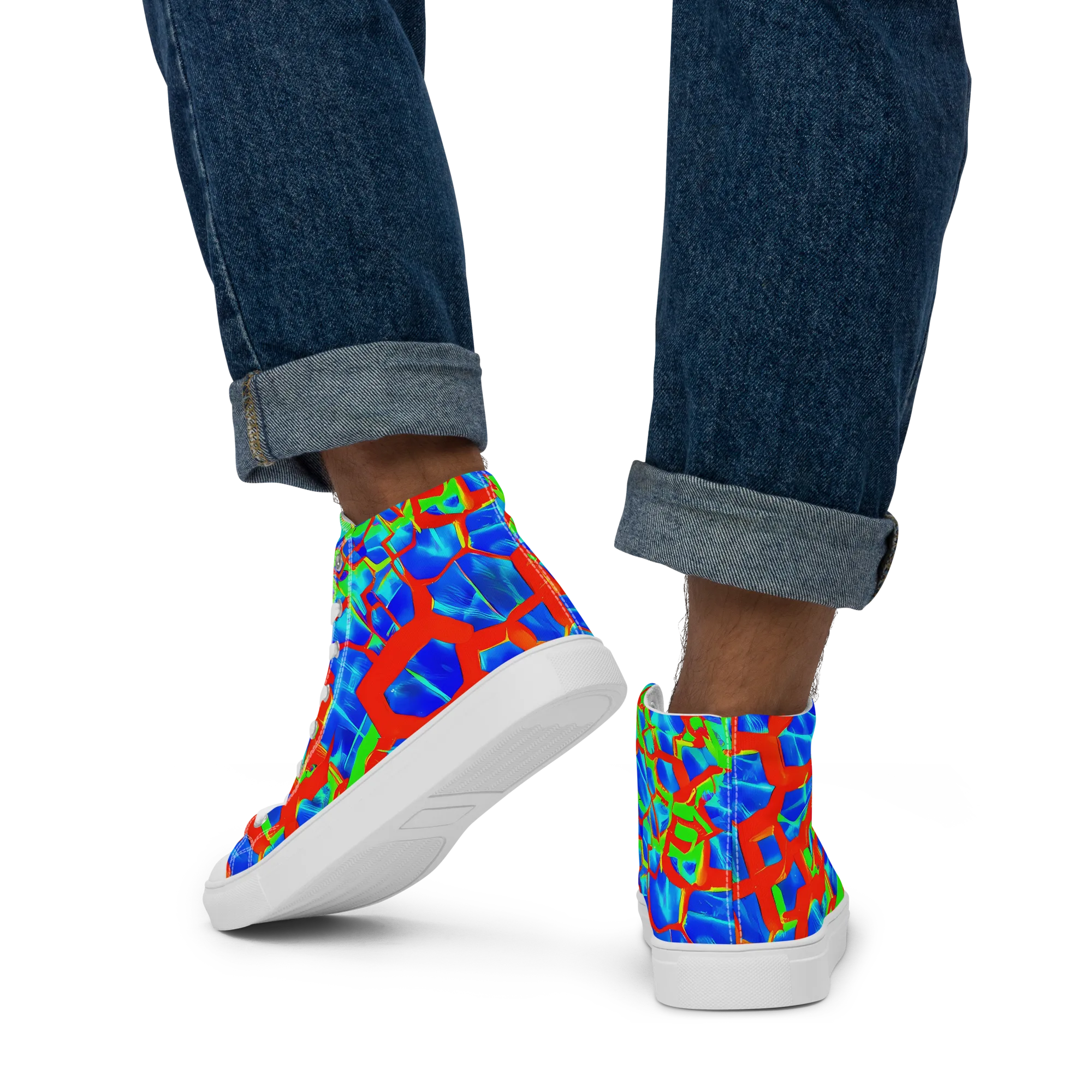 Plasma Lattice on Men's High Top Canvas Shoes — Back