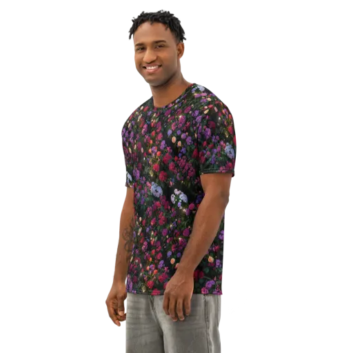 Velvet Bloom on a Men's Cotton Crew Neck T-Shirt