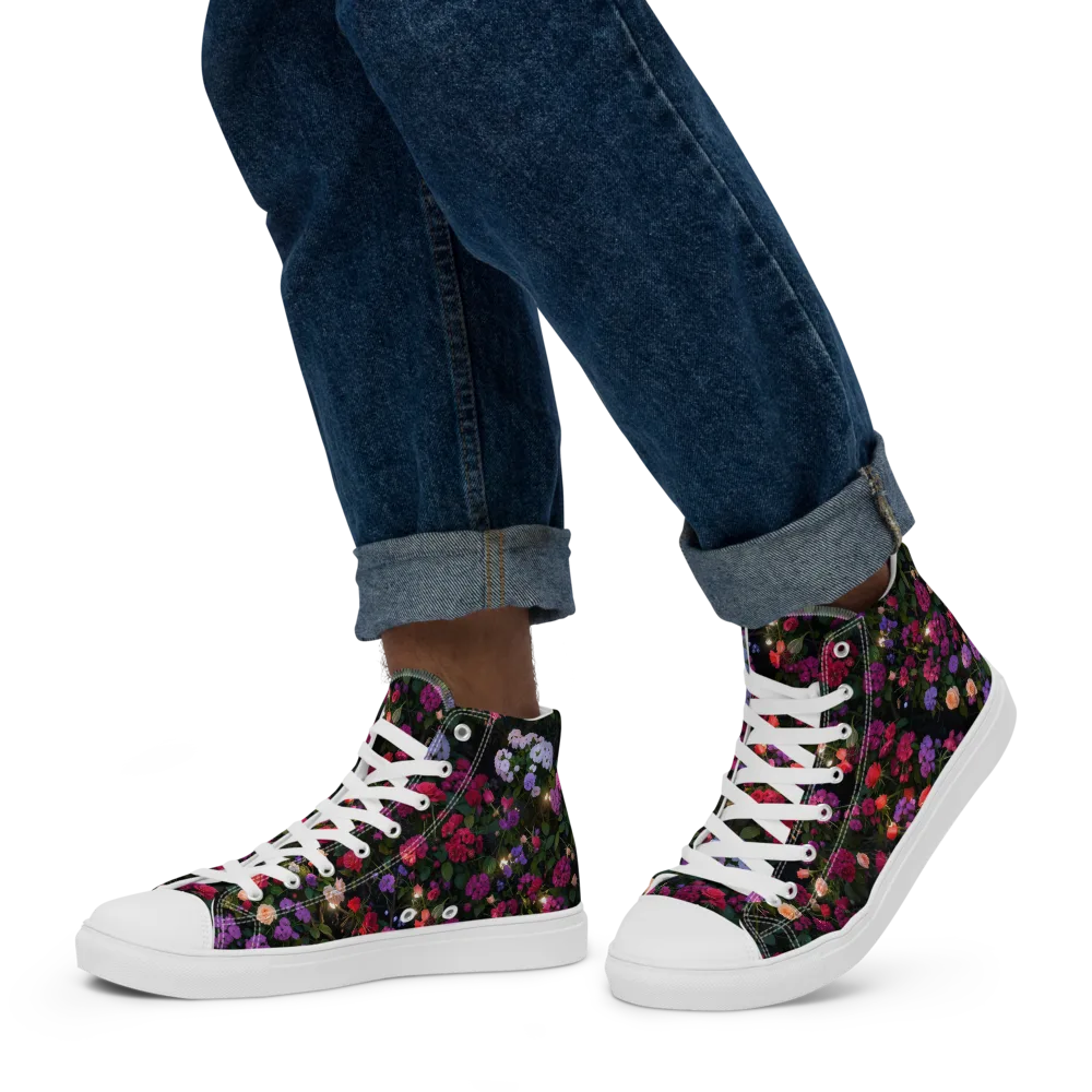 Velvet Bloom on Men's High Top Canvas Shoes — Left
