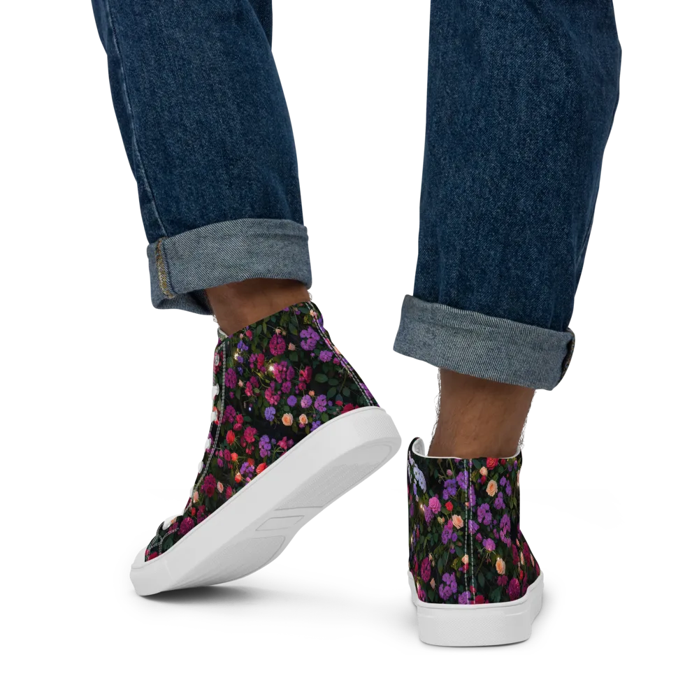 Velvet Bloom on Men's High Top Canvas Shoes — Back