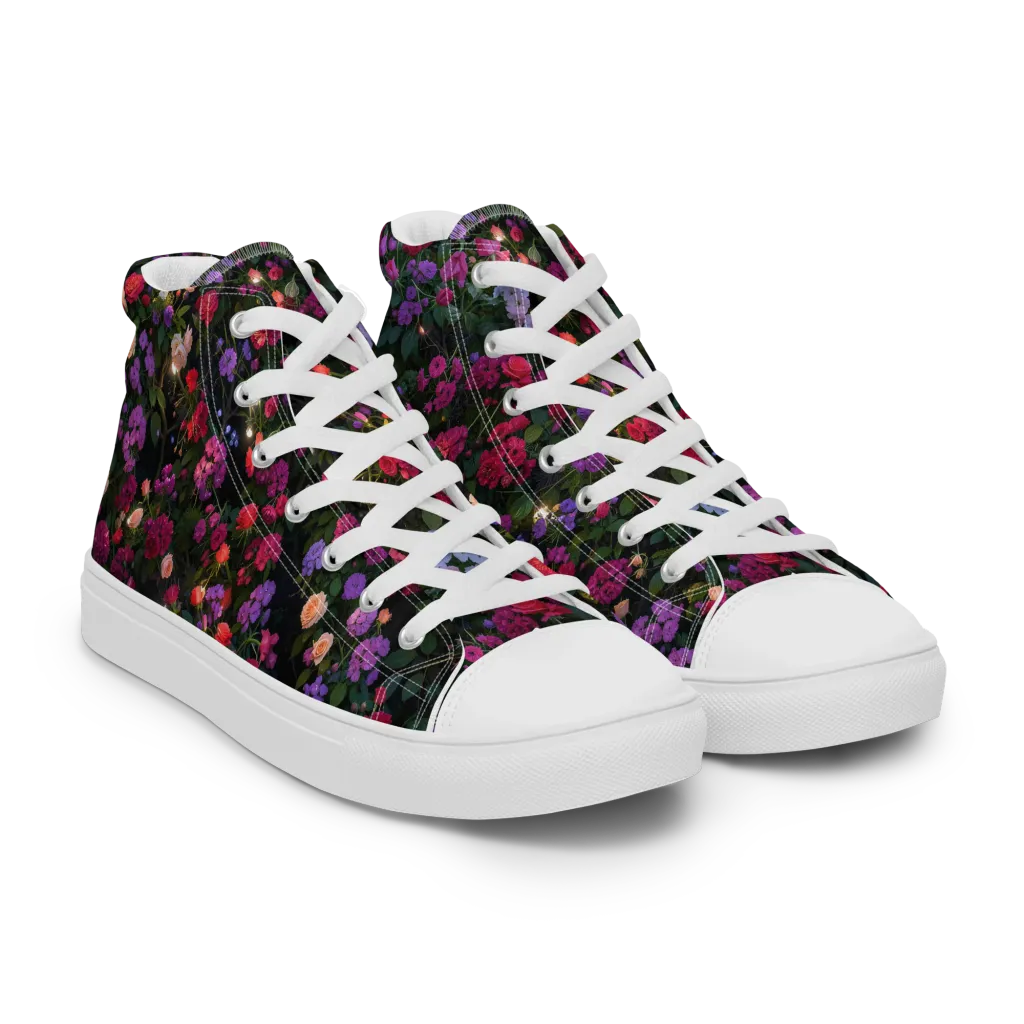 Velvet Bloom on Women's High Top Canvas Shoes — Right Front