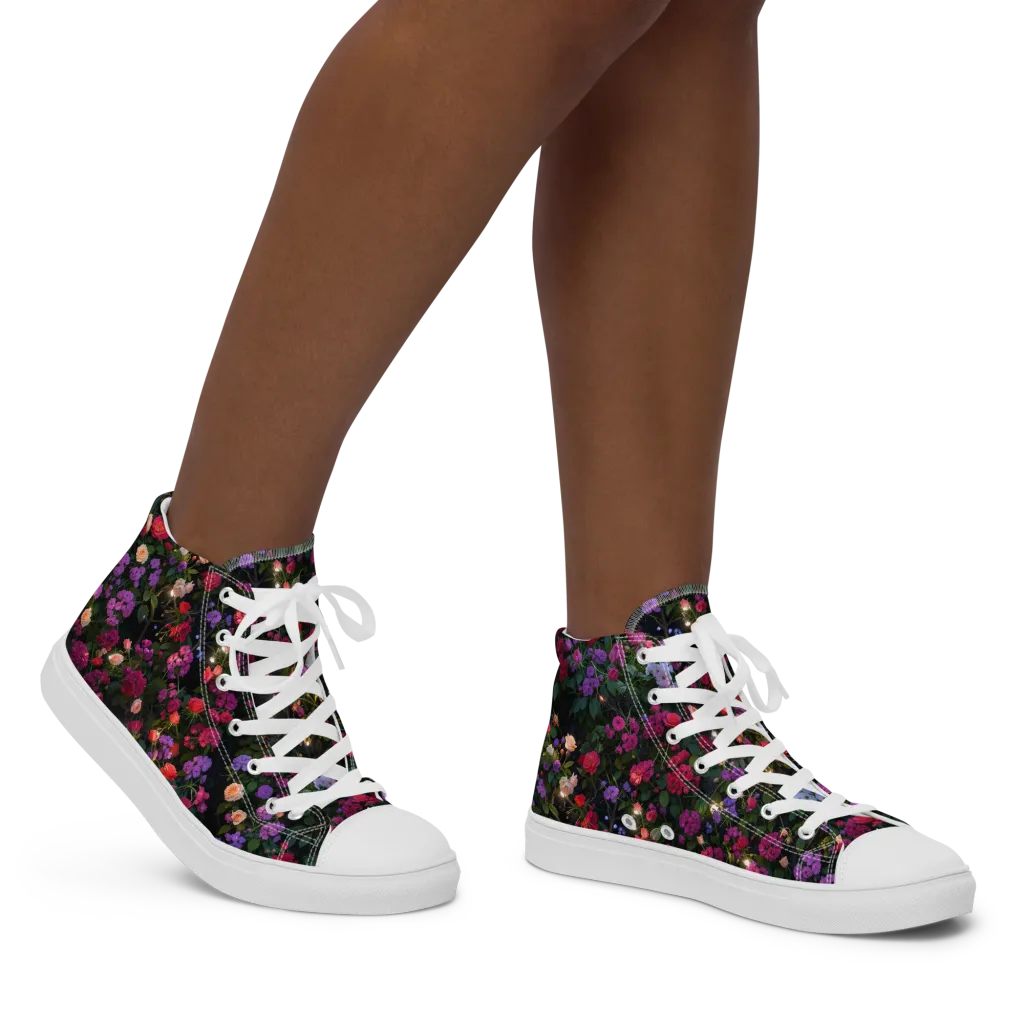 Velvet Bloom on Women's High Top Canvas Shoes — Right