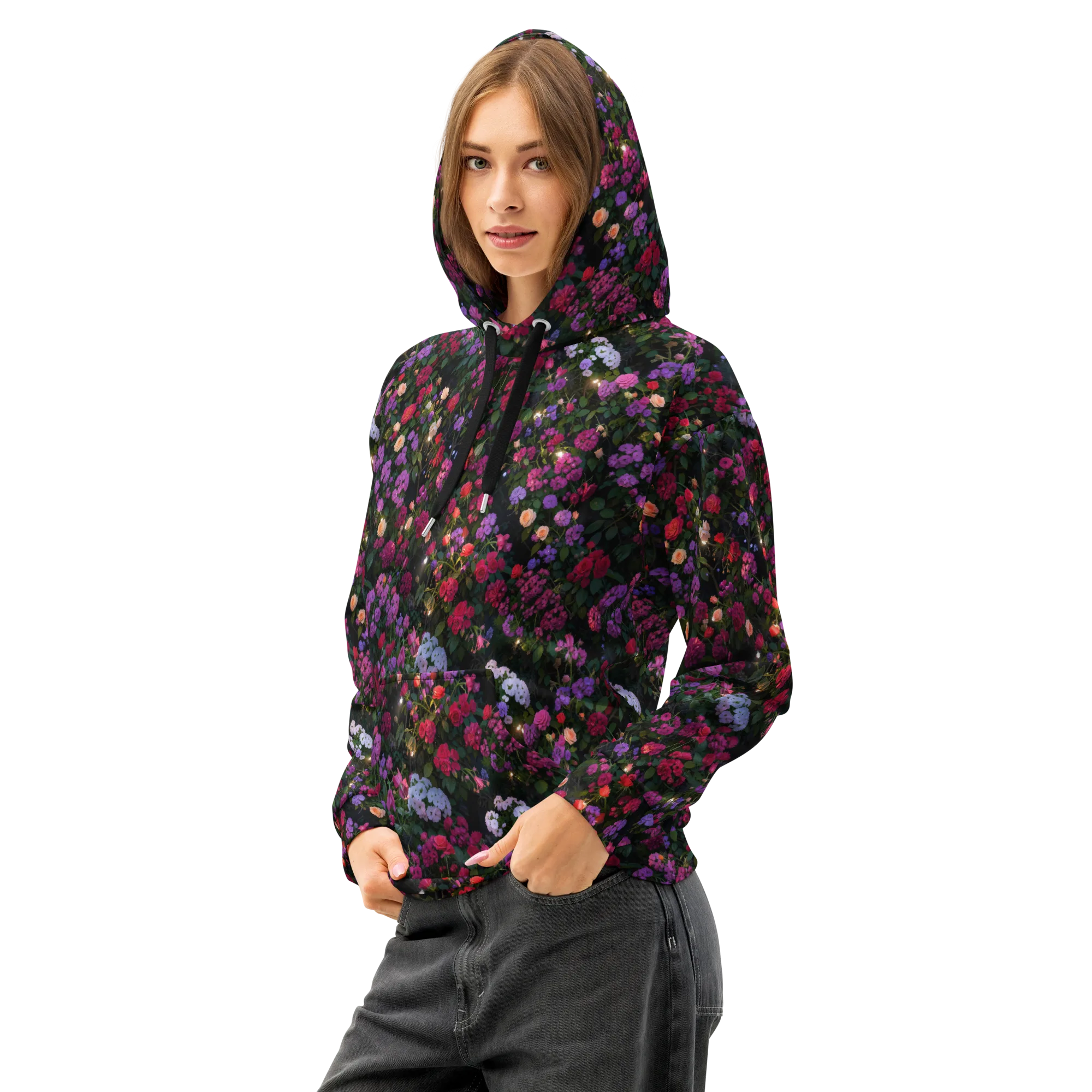 Velvet Bloom on Cotton Hoodie — Left Front