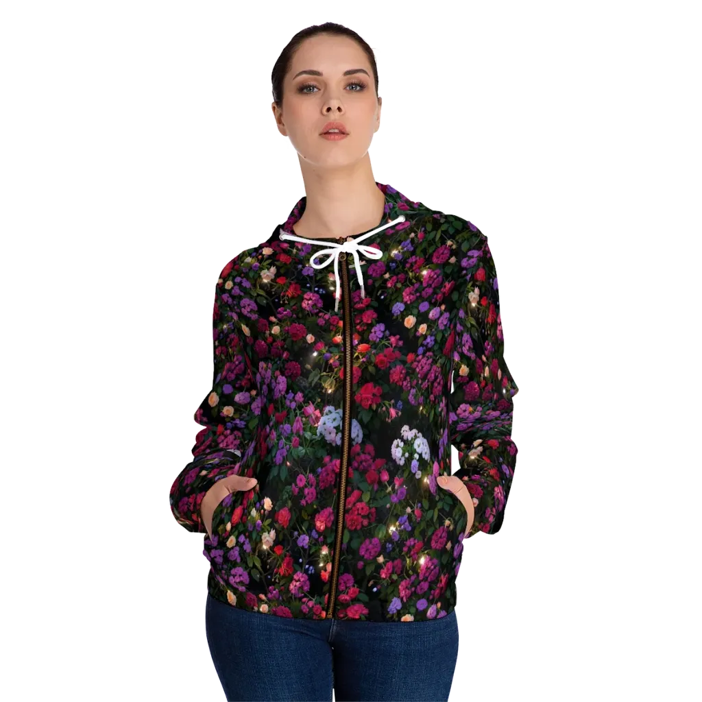 Velvet Bloom on Women's Full-Zip Hoodie — Front On Person