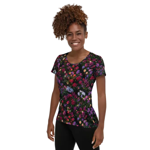 Velvet Bloom on a Women's Athletic T-Shirt