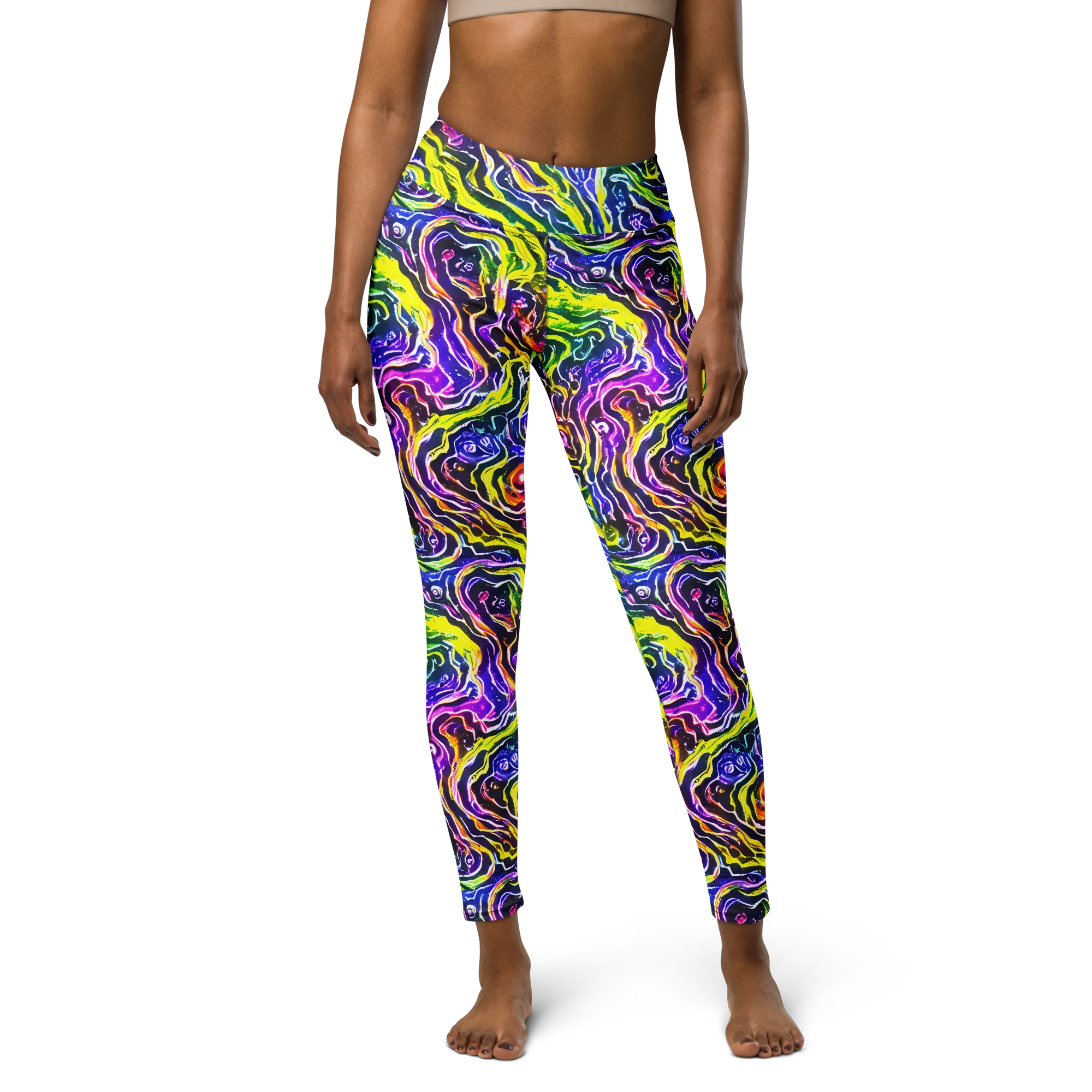 Cosmic Lava Lace on Yoga Leggings — Front