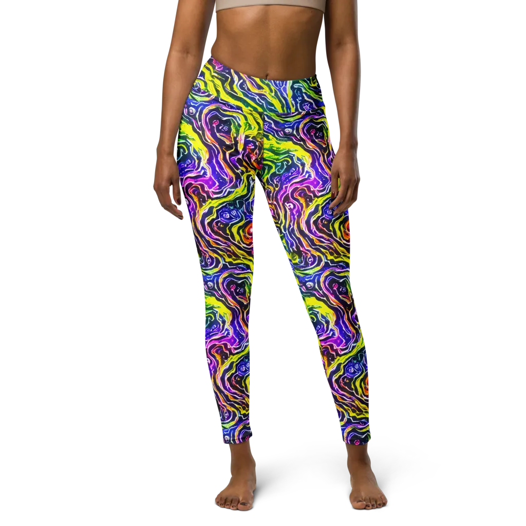 Cosmic Lava Lace on Yoga Leggings — Front
