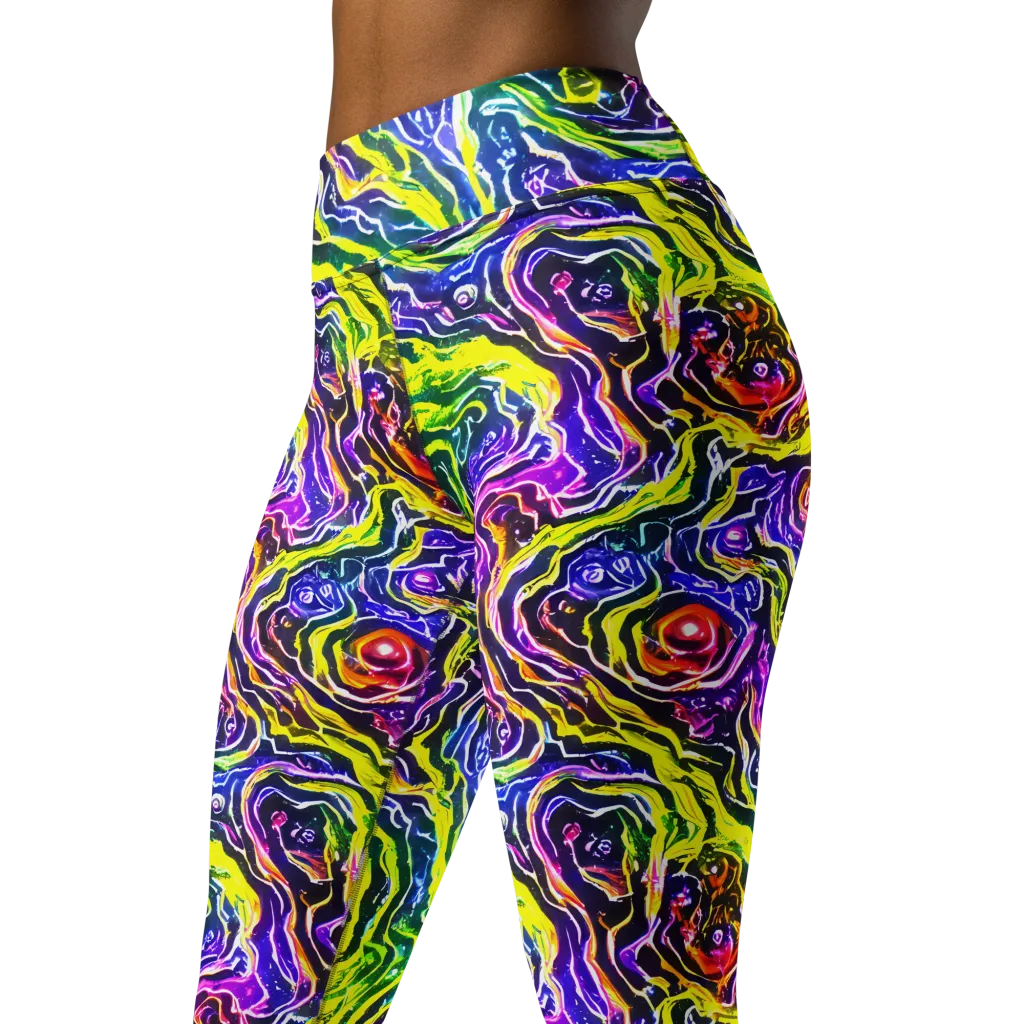 Cosmic Lava Lace on Yoga Leggings — Left Front