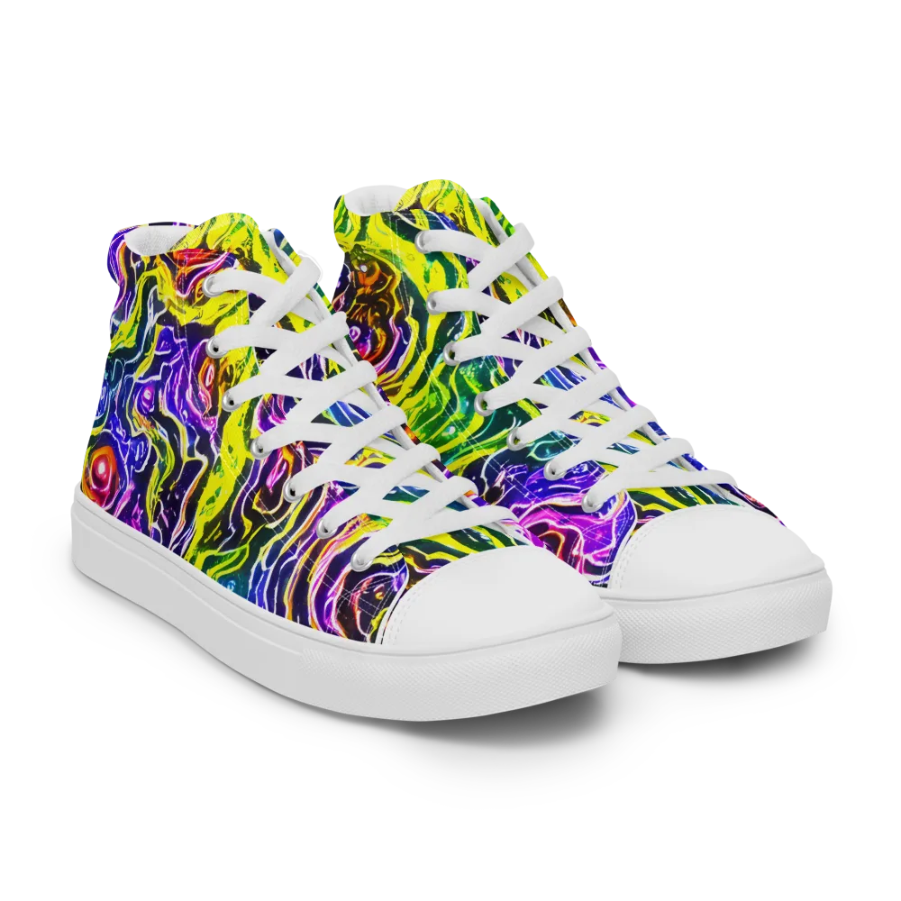 Cosmic Lava Lace on Men's High Top Canvas Shoes — Right Front