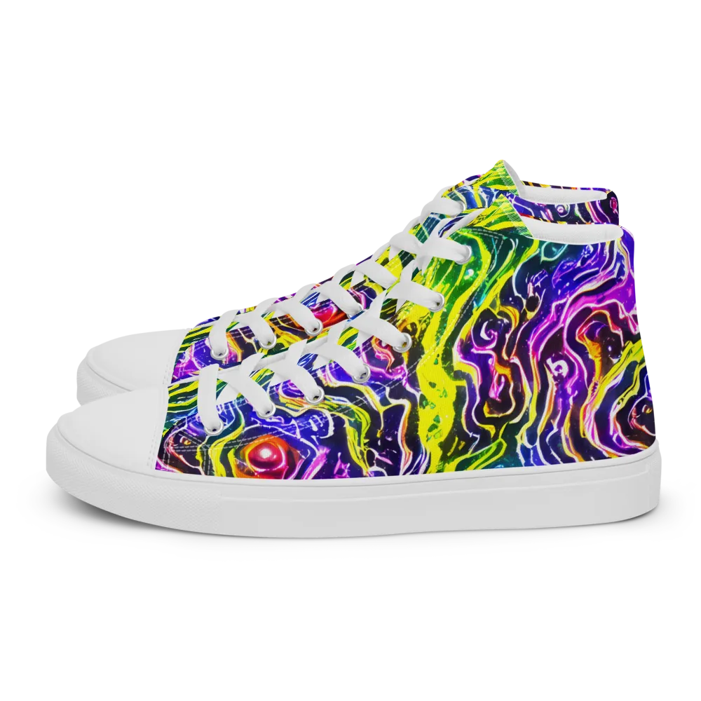 Cosmic Lava Lace on Men's High Top Canvas Shoes — Left