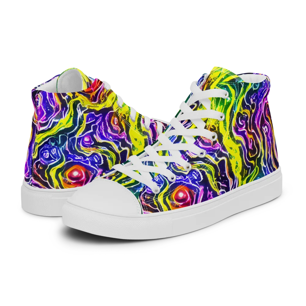 Cosmic Lava Lace on Men's High Top Canvas Shoes — Left