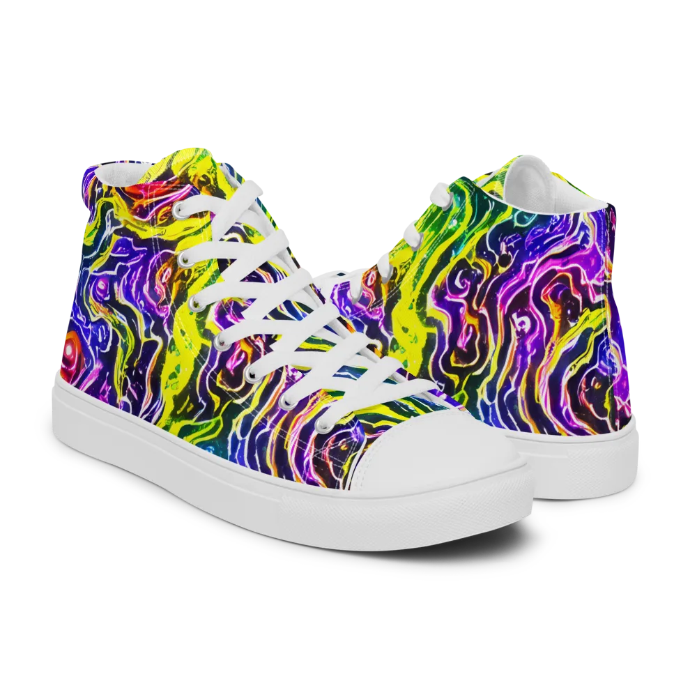 Cosmic Lava Lace on Men's High Top Canvas Shoes — Right