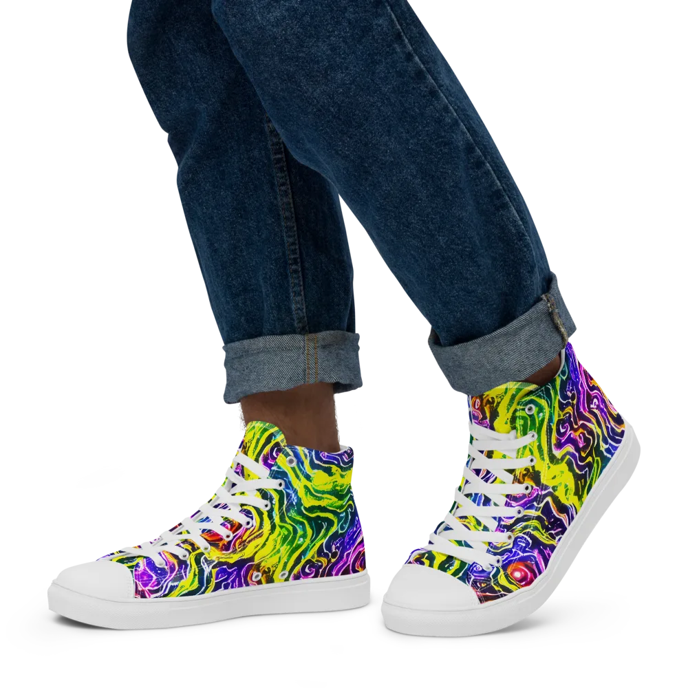 Cosmic Lava Lace on Men's High Top Canvas Shoes — Left