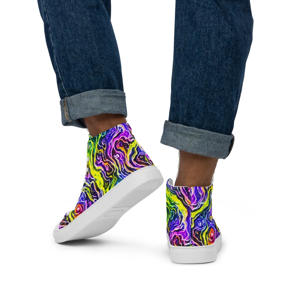 Cosmic Lava Lace on Men's High Top Canvas Shoes — Back
