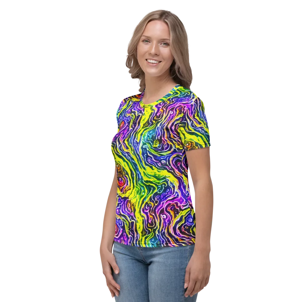 Cosmic Lava Lace on Women's Crew Neck T-Shirt — Left