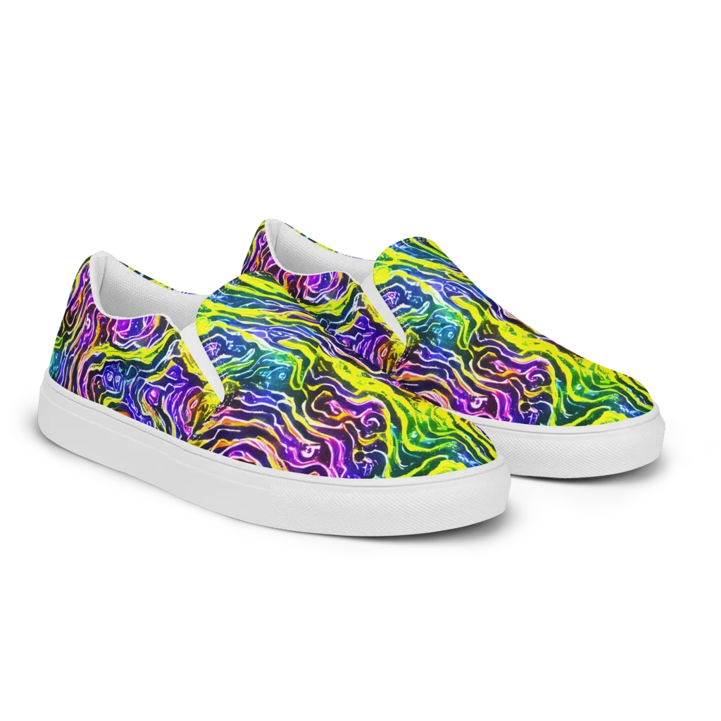 Cosmic Lava Lace on Men's Slip-On Canvas Shoes — Right Front