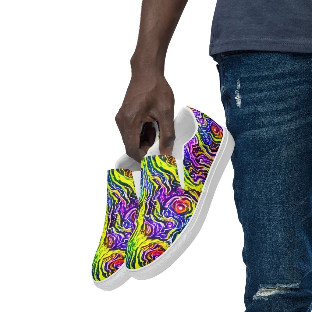 Cosmic Lava Lace on Men's Slip-On Canvas Shoes — Left Front