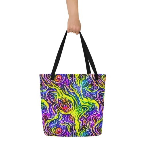 Cosmic Lava Lace on a Large Tote Bag W/ Pocket