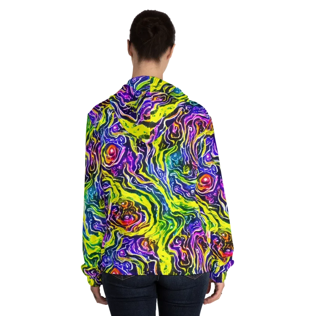 Cosmic Lava Lace on Women's Full-Zip Hoodie — Back On Person