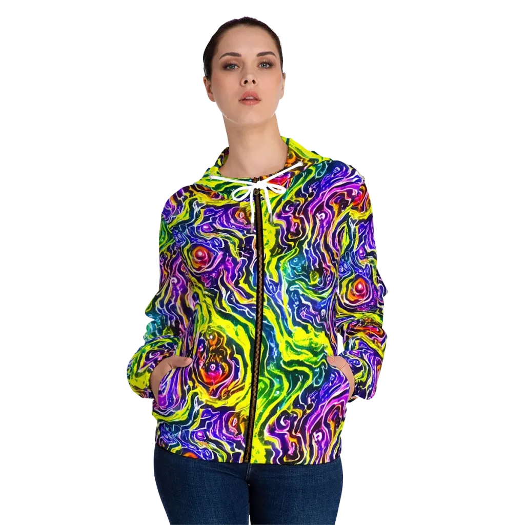 Cosmic Lava Lace on Women's Full-Zip Hoodie — Front On Person