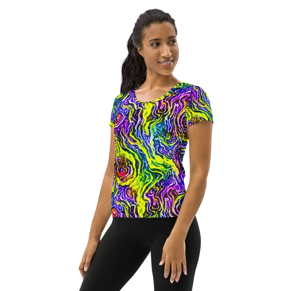 Cosmic Lava Lace on Women's Athletic T-Shirt — Left