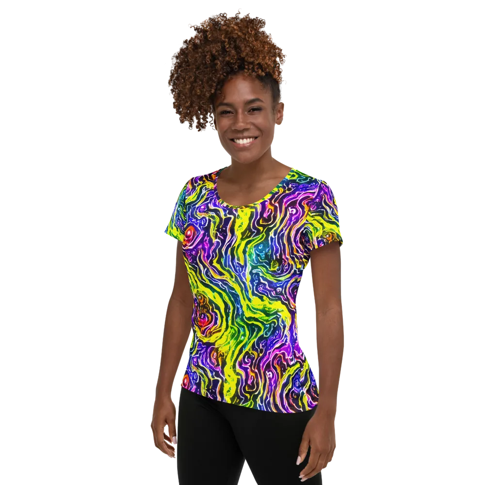 Cosmic Lava Lace on Women's Athletic T-Shirt — Left