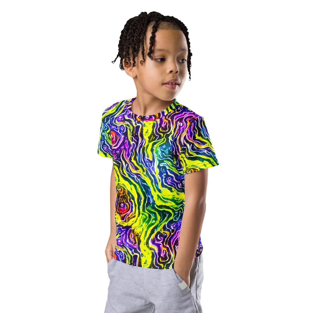 Cosmic Lava Lace on Kids Crew Neck T-Shirt — Left Front