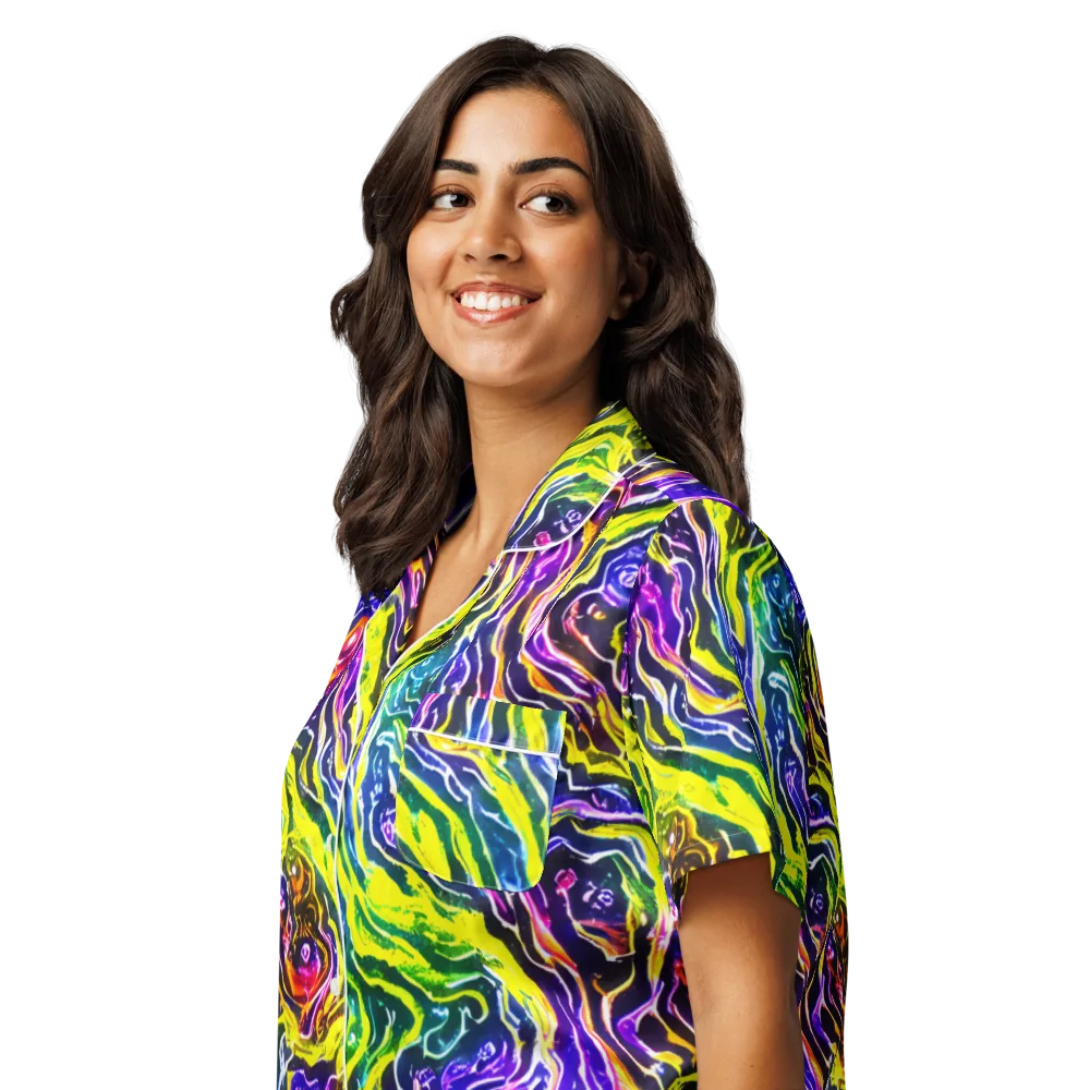 Cosmic Lava Lace on Women's Short Sleeve Pajama Top — Left Front