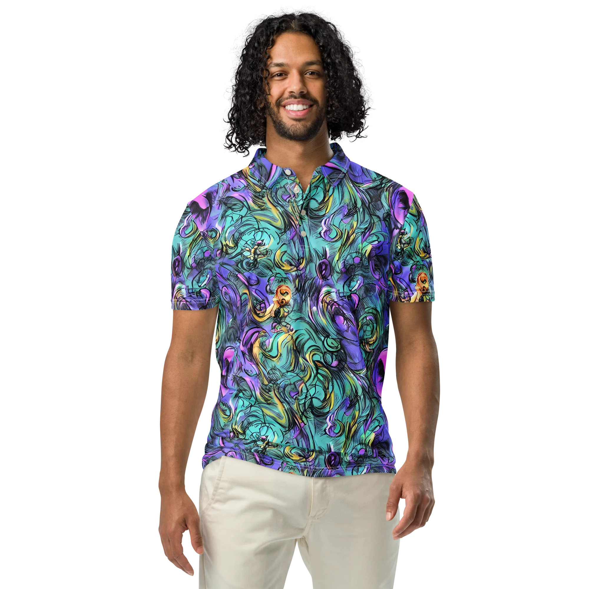 Dreamwave Botanica on Men's Slim Fit Polo Shirt — Front