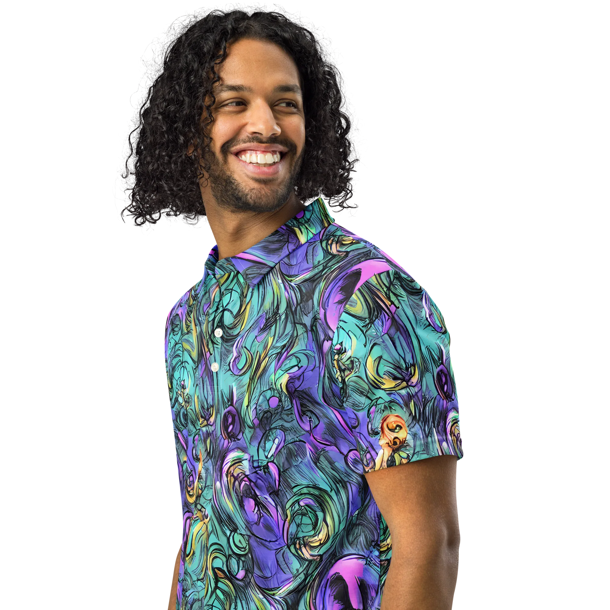Dreamwave Botanica on Men's Slim Fit Polo Shirt — Left Front