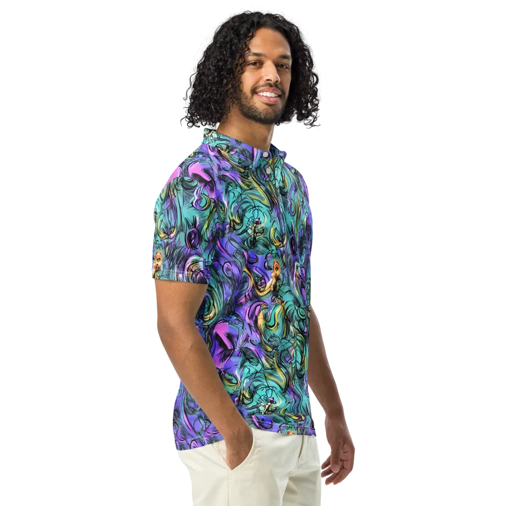 Dreamwave Botanica on Men's Slim Fit Polo Shirt — Right Front