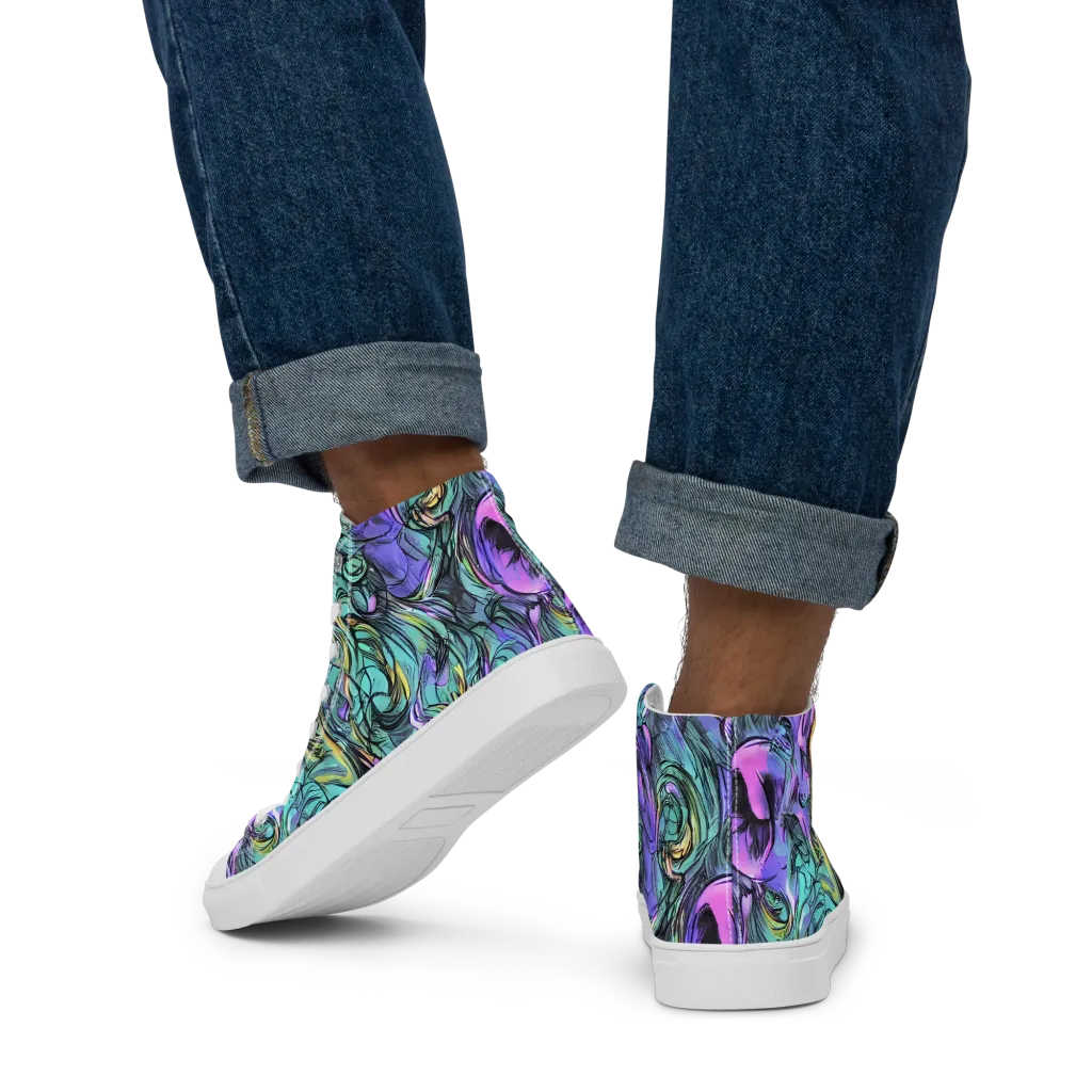 Dreamwave Botanica on Men's High Top Canvas Shoes — Back