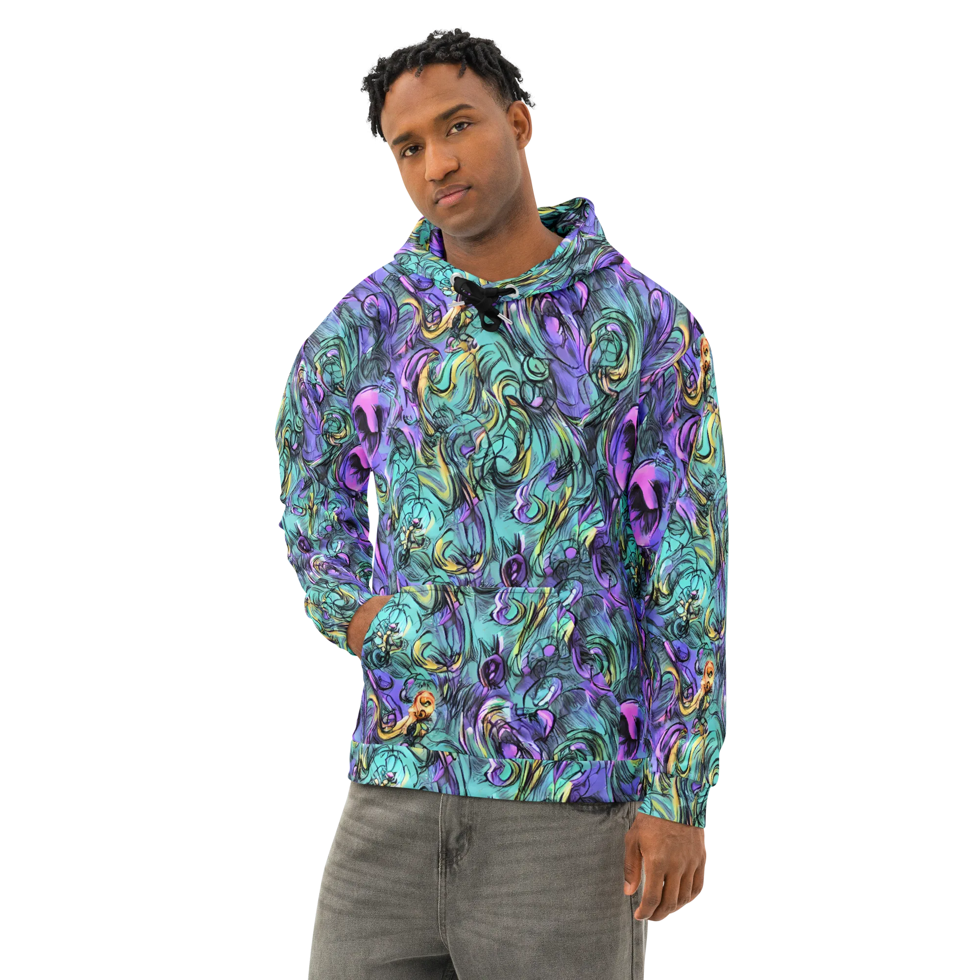 Dreamwave Botanica on Cotton Hoodie — Left Front