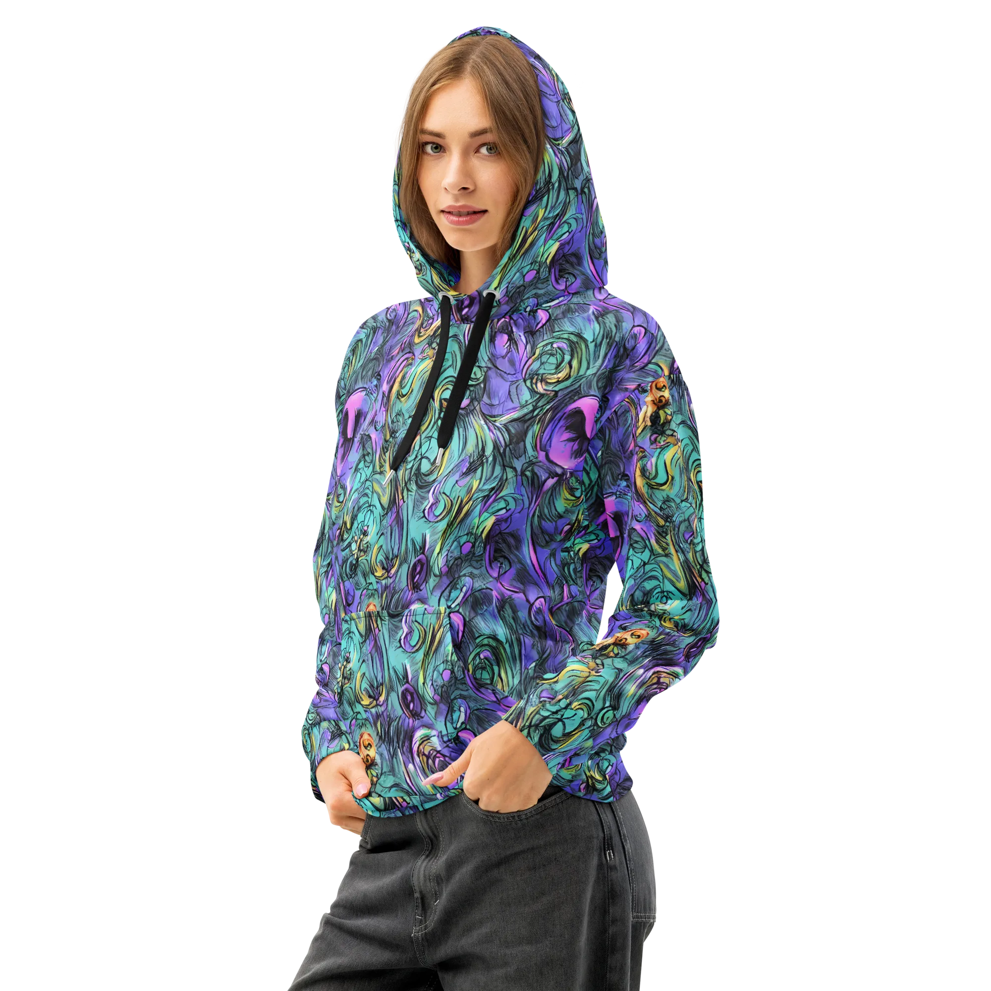 Dreamwave Botanica on Cotton Hoodie — Left Front