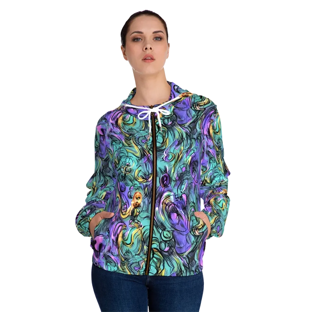 Dreamwave Botanica on Women's Full-Zip Hoodie — Front On Person