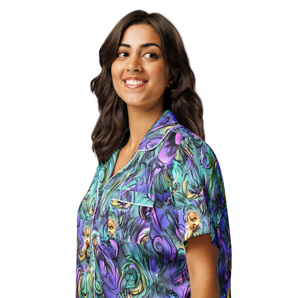 Dreamwave Botanica on Women's Short Sleeve Pajama Top — Left Front