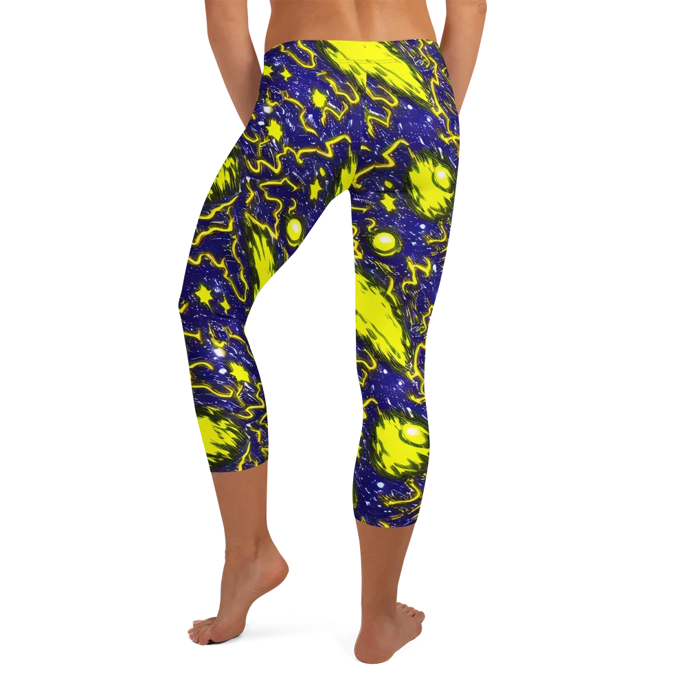 Neon Comet Riot on Capri Leggings — Back