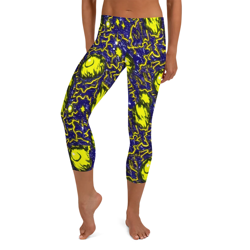Neon Comet Riot on Capri Leggings — Front