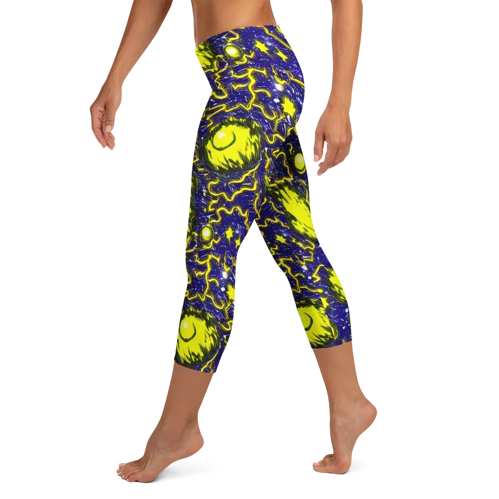 Neon Comet Riot on Capri Leggings — Left