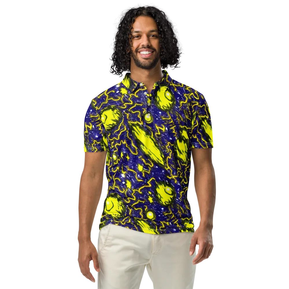 Neon Comet Riot on Men's Slim Fit Polo Shirt — Front