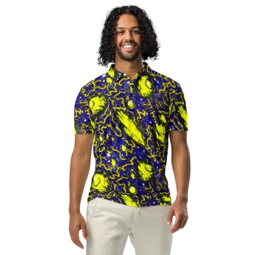 Neon Comet Riot on a Men's Slim Fit Polo Shirt