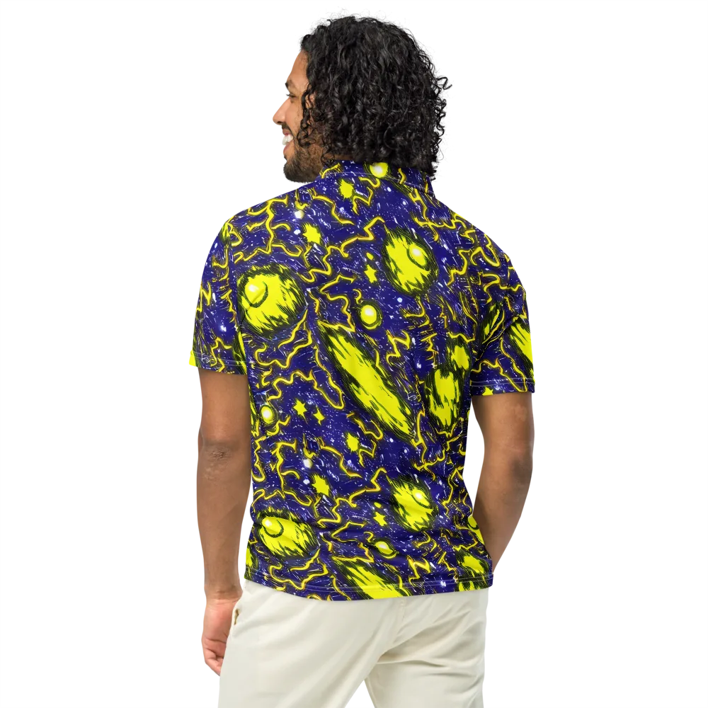Neon Comet Riot on Men's Slim Fit Polo Shirt — Back