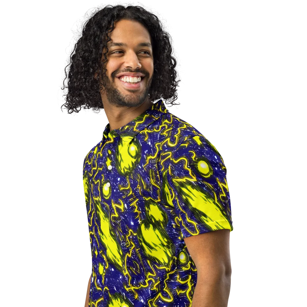 Neon Comet Riot on Men's Slim Fit Polo Shirt — Left Front